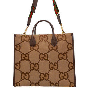GUCCI Jumbo GG Tote Web Stripe Crossbody Bag Brown